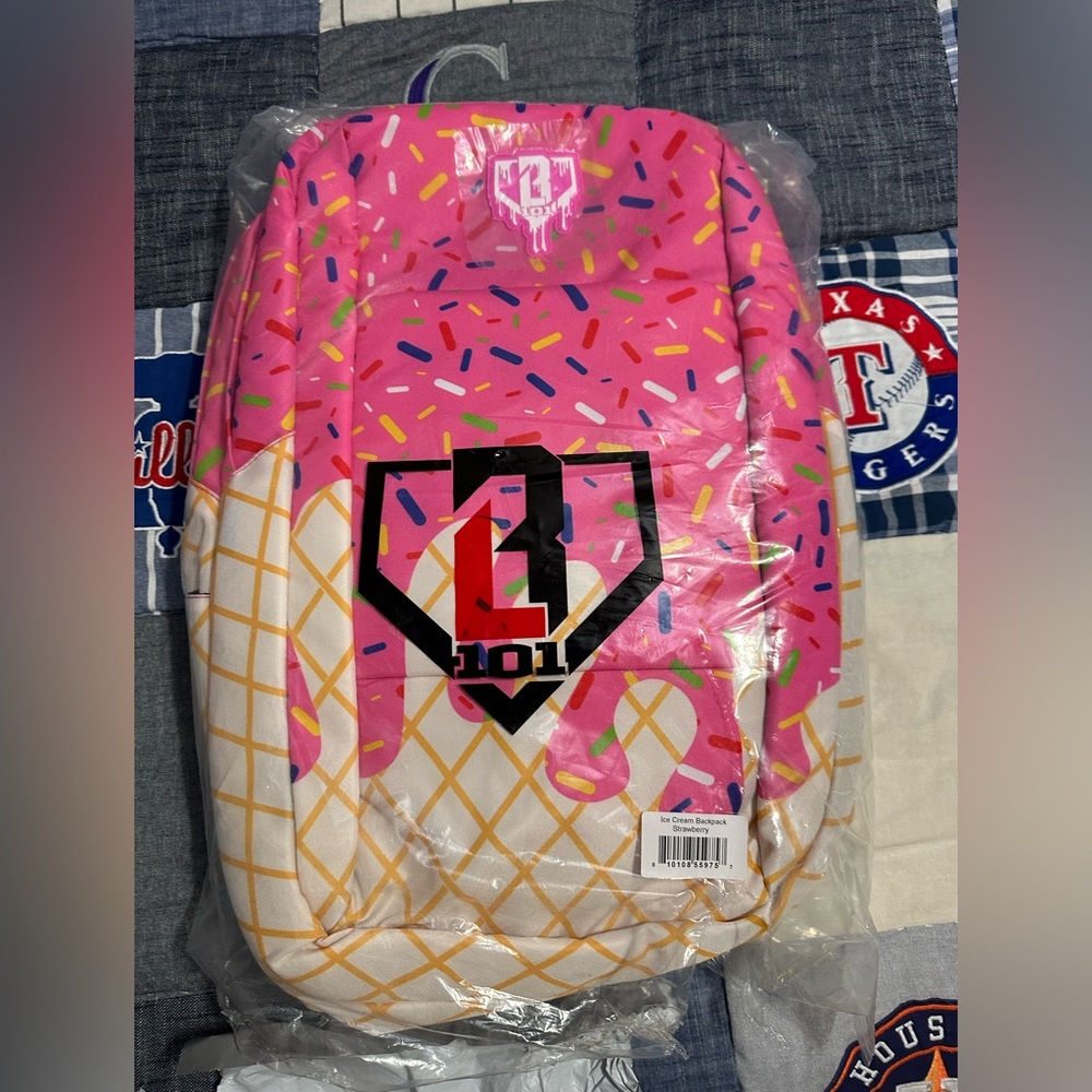 NWT Baseball Lifestyle 101 Pink Ice cream backpack.